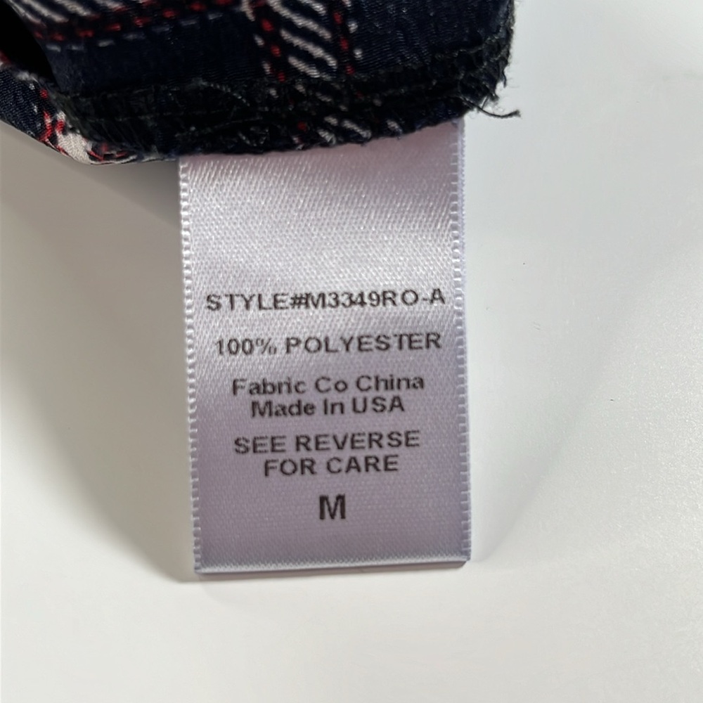 navy blue plaid twist front short sleeve blouse sz M picniccore fall casual - Picture 11 of 12